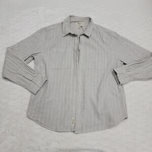 Madewell Easy Fit Shirt Mens Medium M Blue White Tan Striped Hemp Cotton Pockets